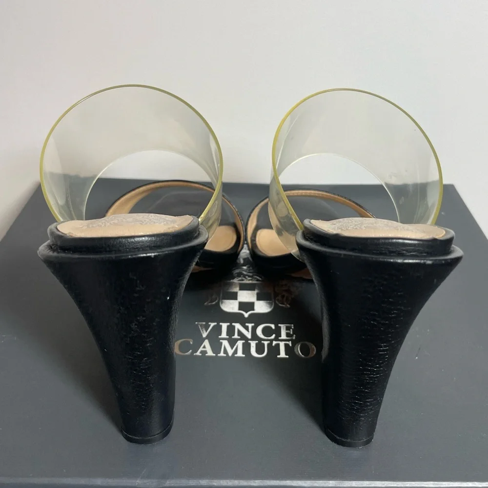 Vince Camuto Felima two strap wedge sandals clear lucite black leather size 5 - Picture 4 of 7